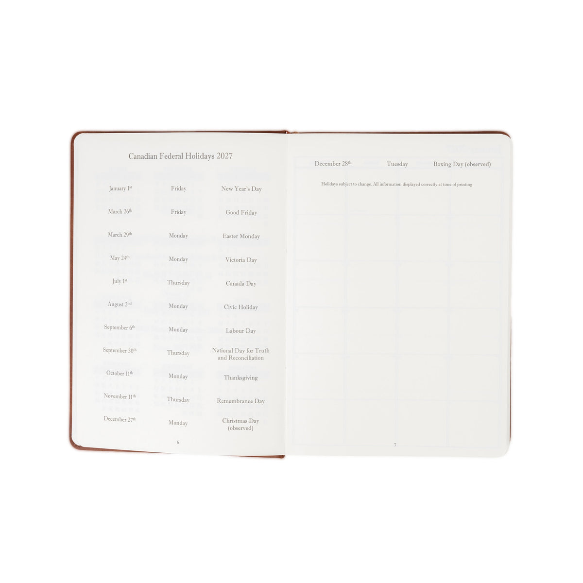 The Executive Journal – 2027 Edition – with Canadian Public Holidays