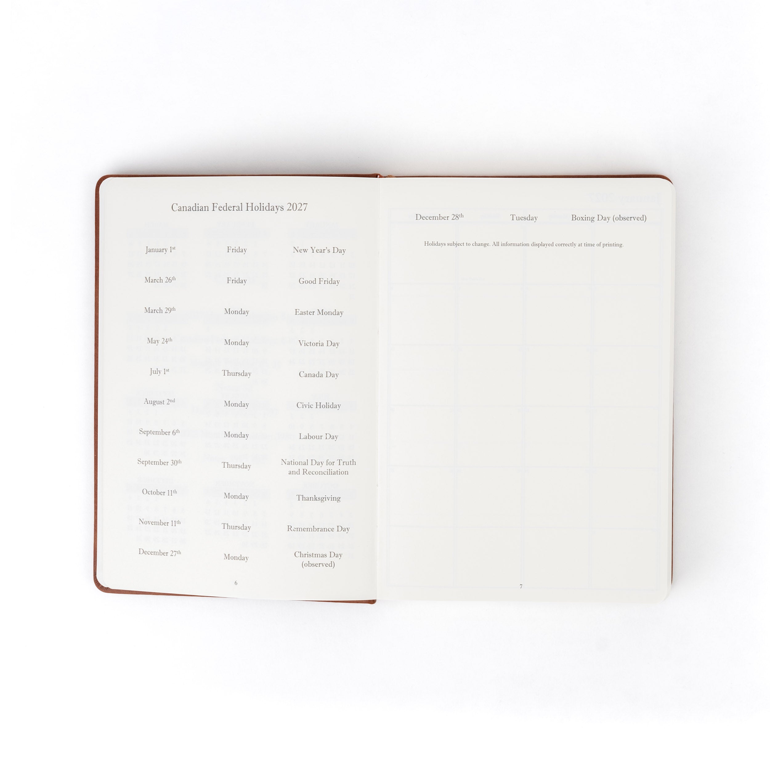 The Executive Journal – 2027 Edition – with Canadian Public Holidays