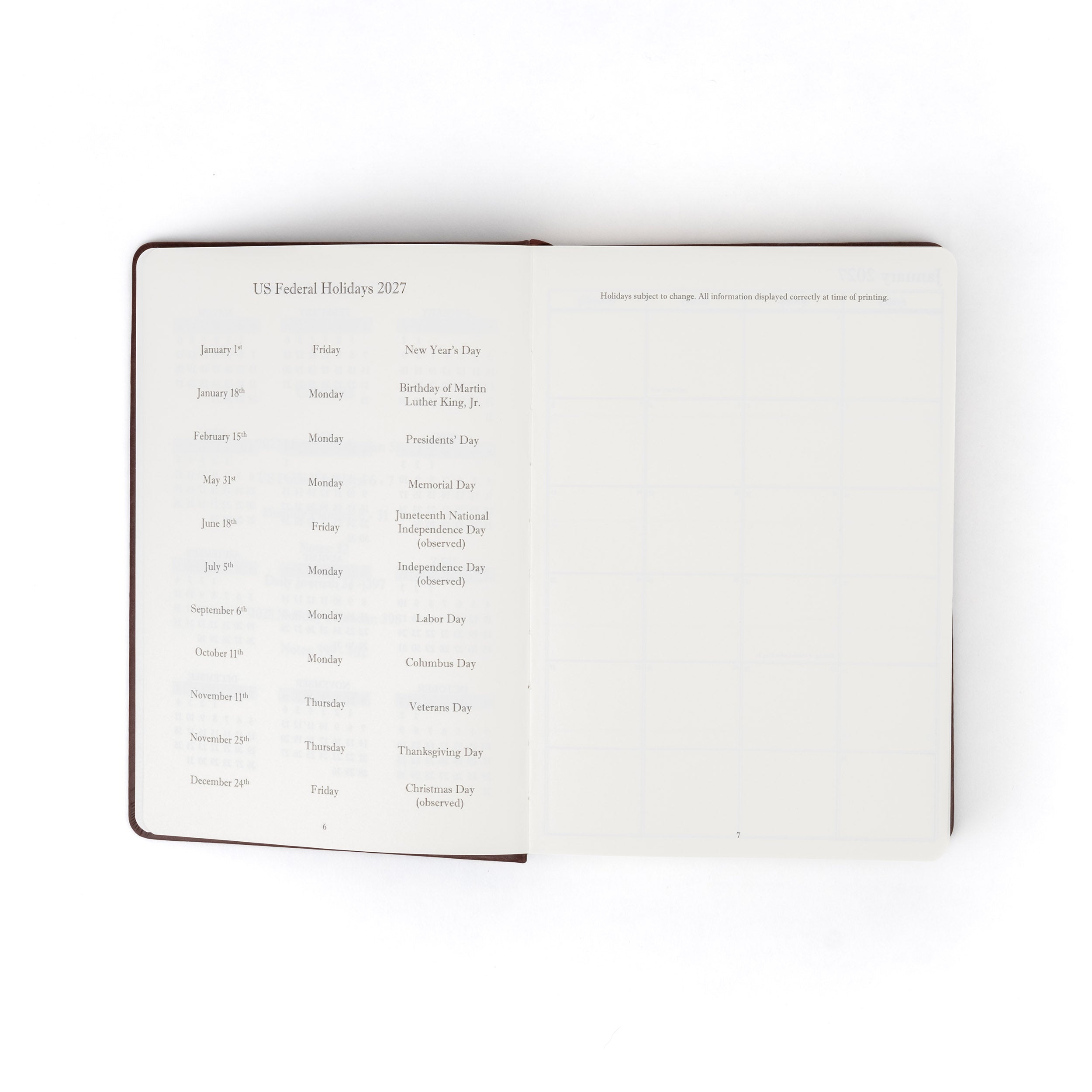 The Executive Journal – 2027 Edition – with US Public Holidays
