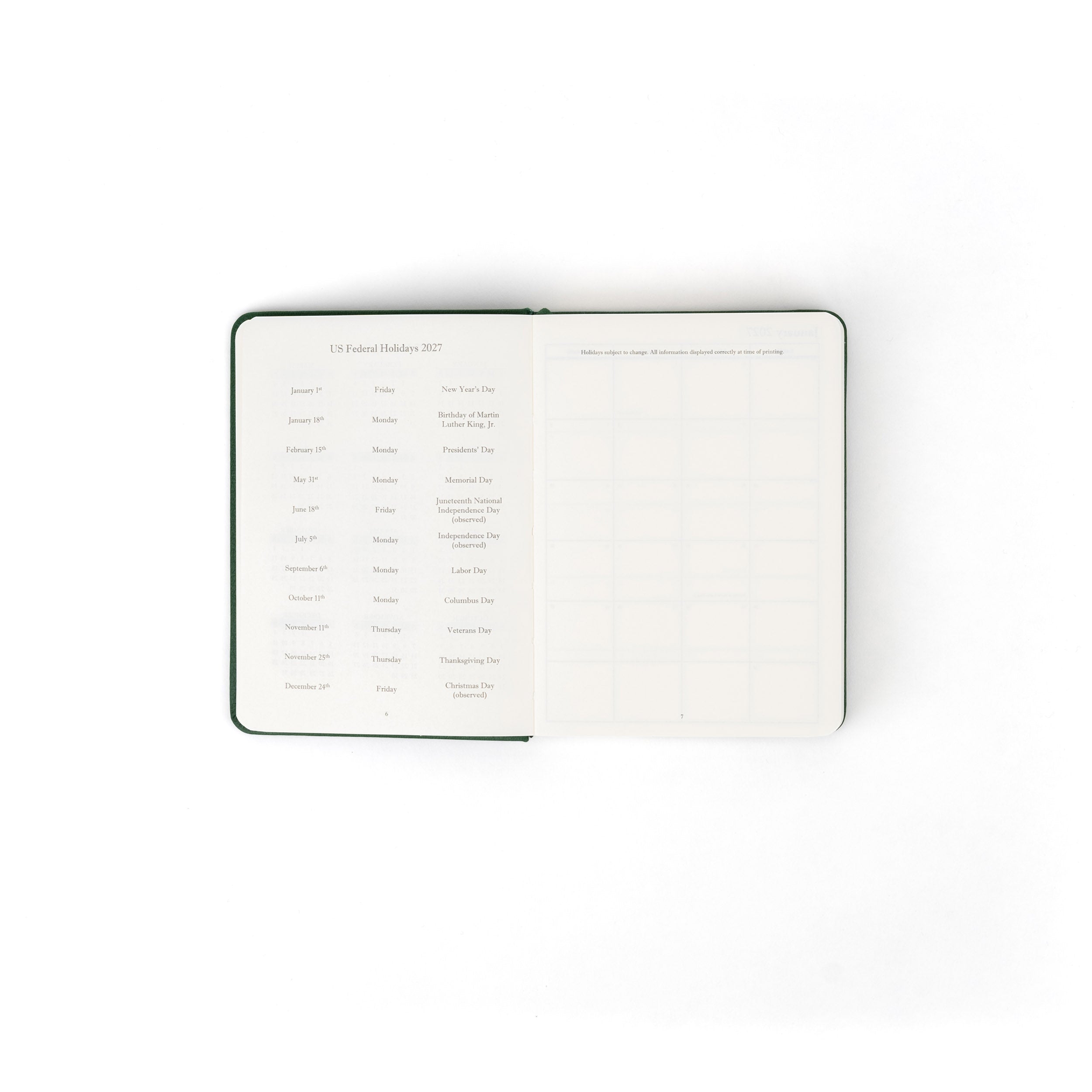 The Executive Journal – 2027 Edition – with US Public Holidays