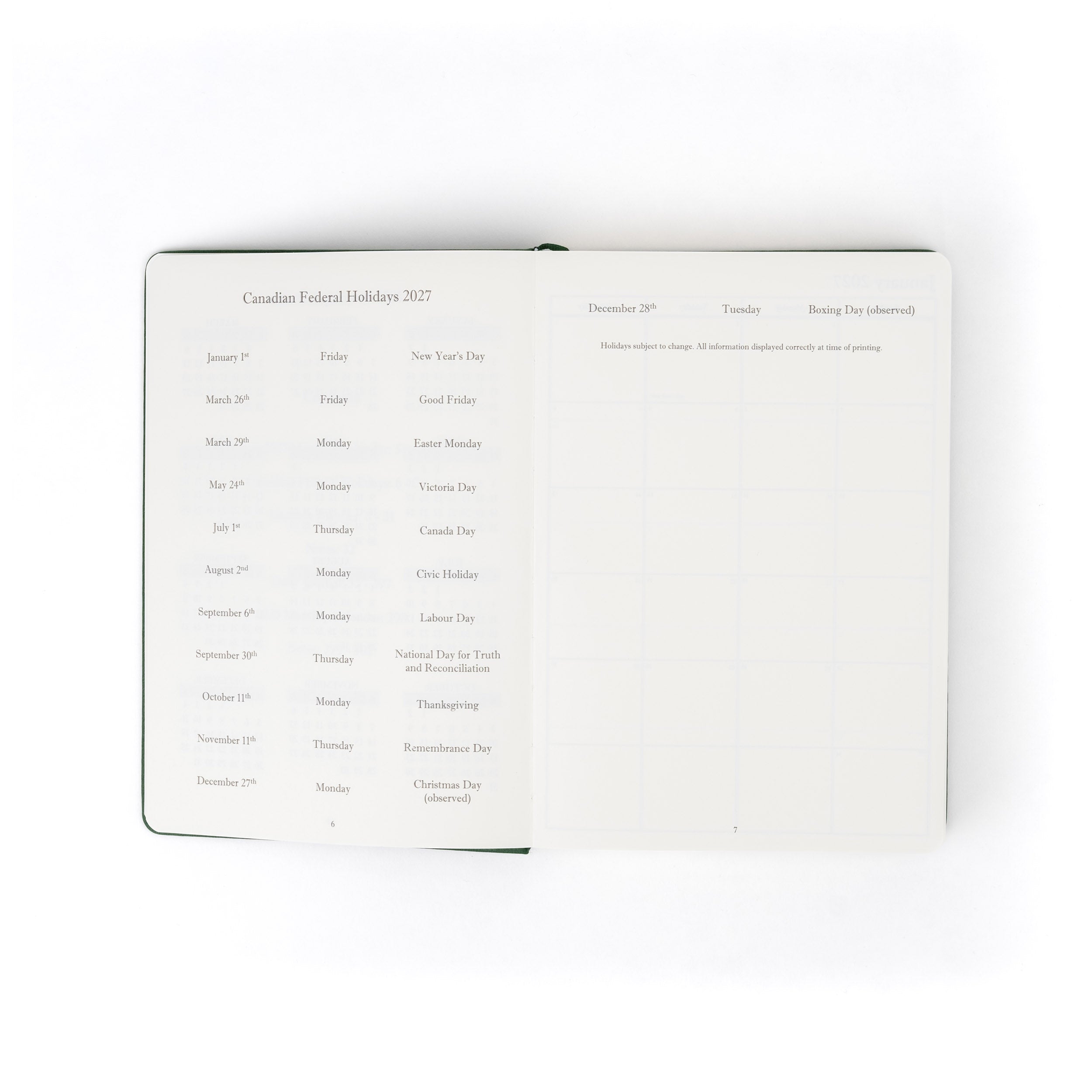The Executive Journal – 2027 Edition – with Canadian Public Holidays