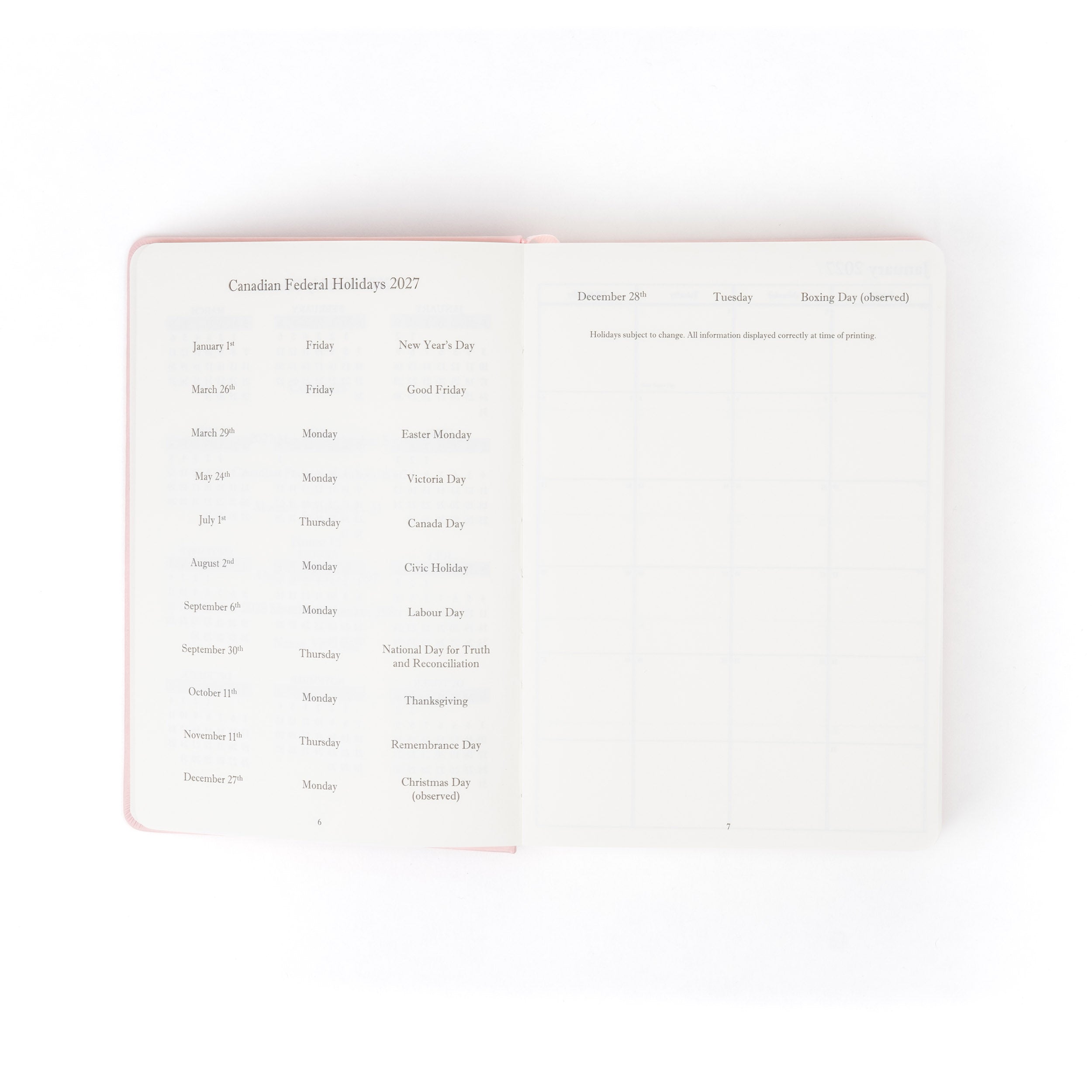 The Executive Journal – 2027 Edition – with Canadian Public Holidays