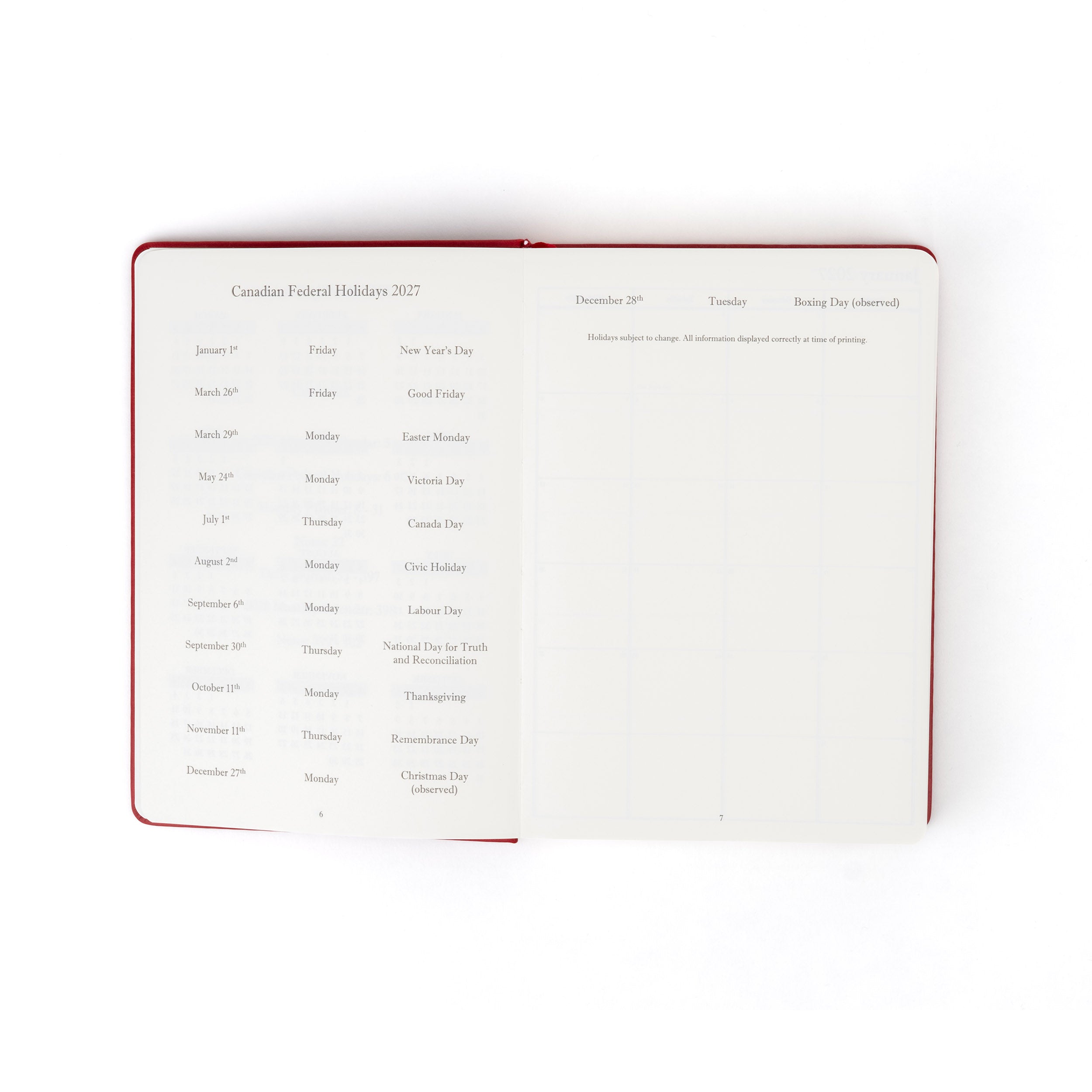 The Executive Journal – 2027 Edition – with Canadian Public Holidays